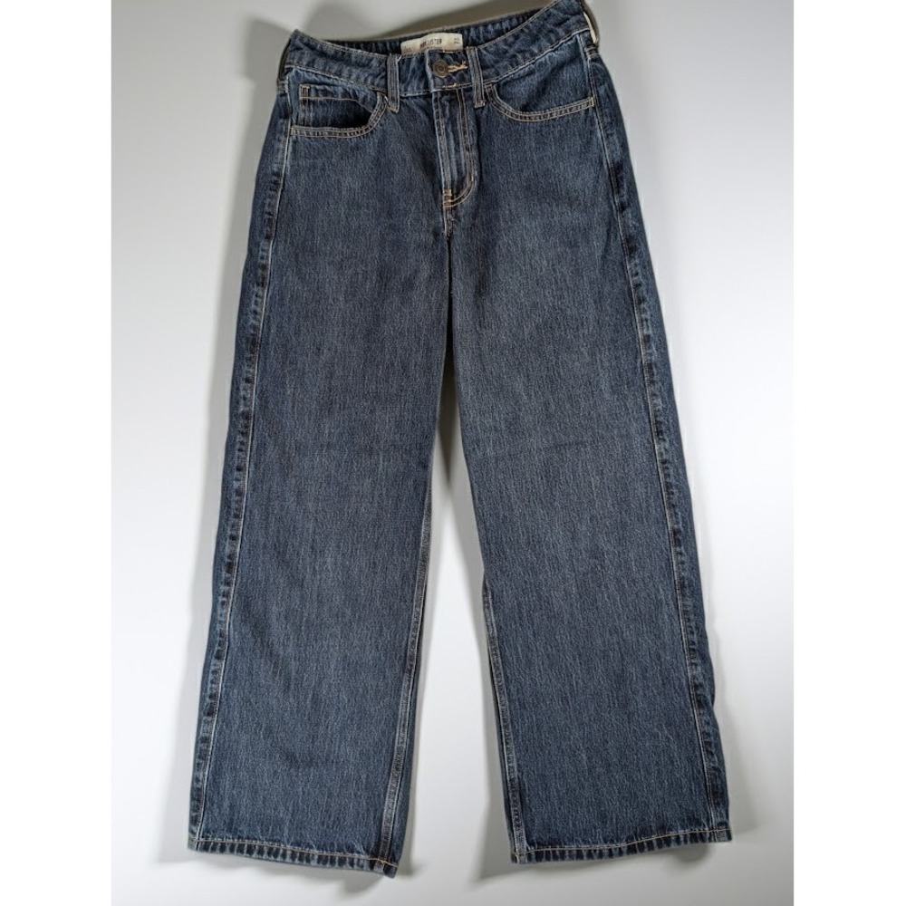 Hollister High-Rise Baggy Jeans Womens 2S W26 Short‎ Dark Wash Wide Leg Denim